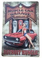 Muscle Car Garage hot Girl - Blechschild  (neu/OVP)