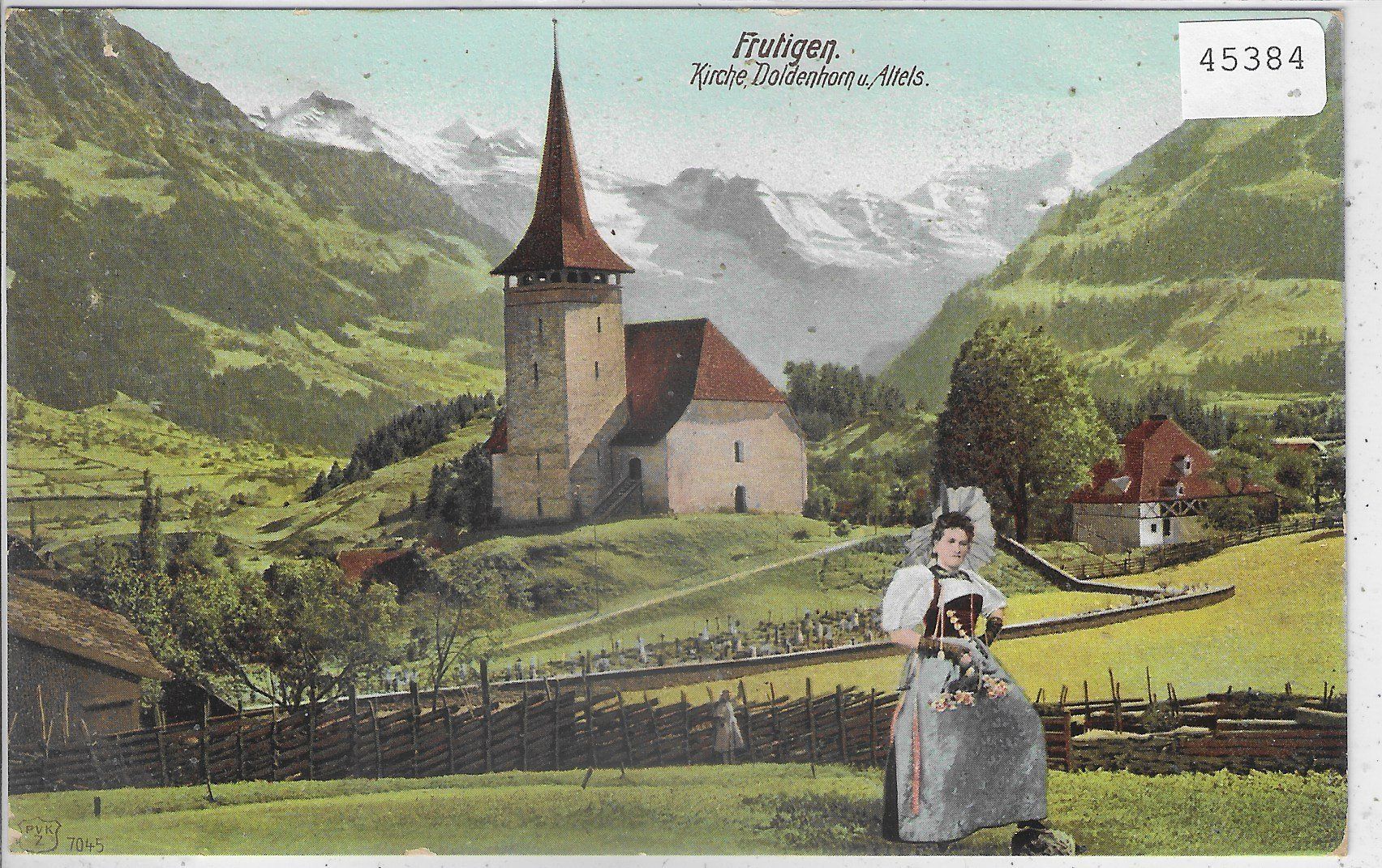 Cartoline postali: Frutigen - Kirche - Tracht – Usato da Ettingen venduto da Kartenplanet