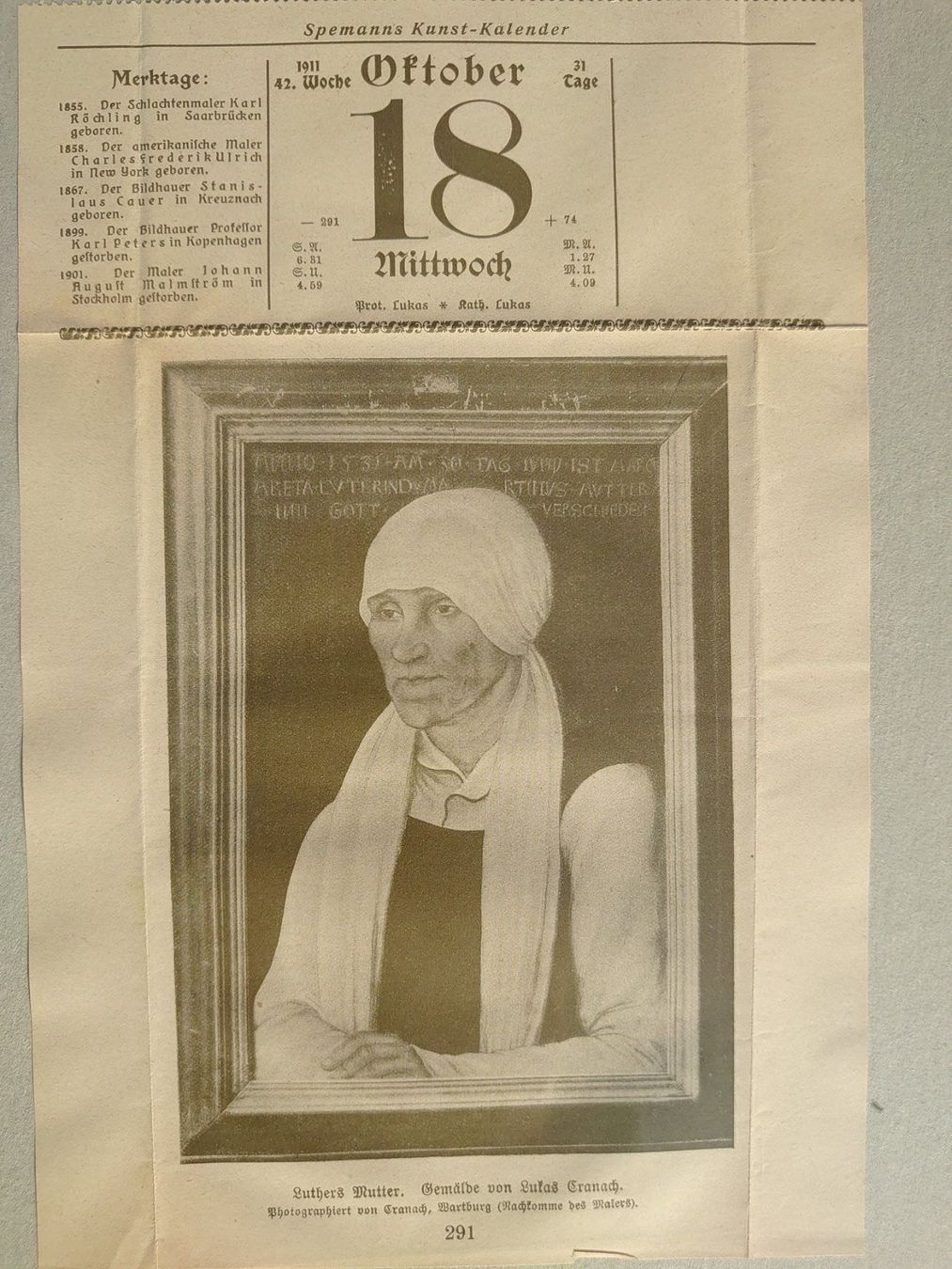 Foto & Immagini: Kalenderblatt Luthers Mutter 18.10.1911 – Usato da Abtwil SG venduto da rabbit64 1