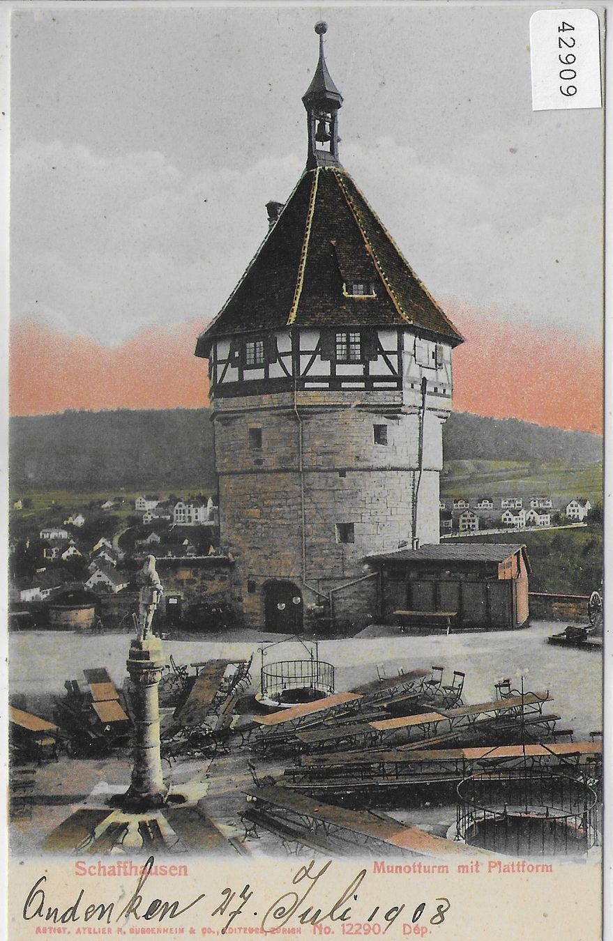 Cartoline postali: Schaffhausen - Munotturm mit Plattform - Litho – Usato da Ettingen venduto da Kartenplanet