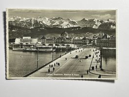 Luzern, Seebrücke, Bahnhof und die Alpen