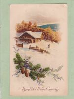 Kitsch Landschaft Tannenzweig Neujahr 1918