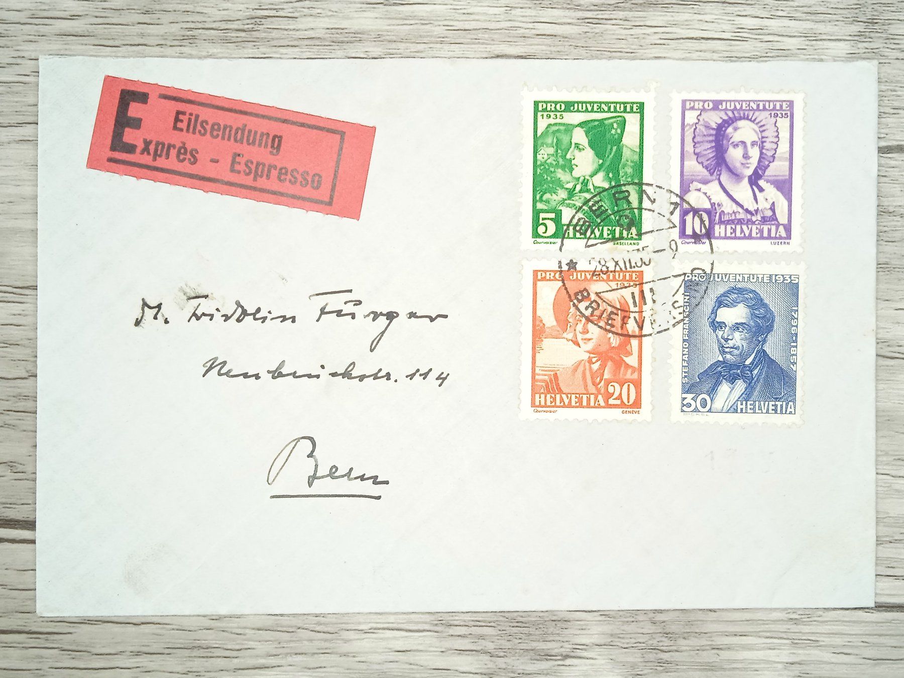 Tutti i francobolli: TR06 Enveloppe + Timbre Suisse 1935 – Usato da Cousset venduto da Patrick_Collections