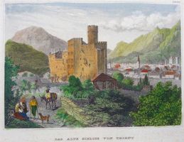 Stahlstich, das alte Schloss von Trient, um 1850