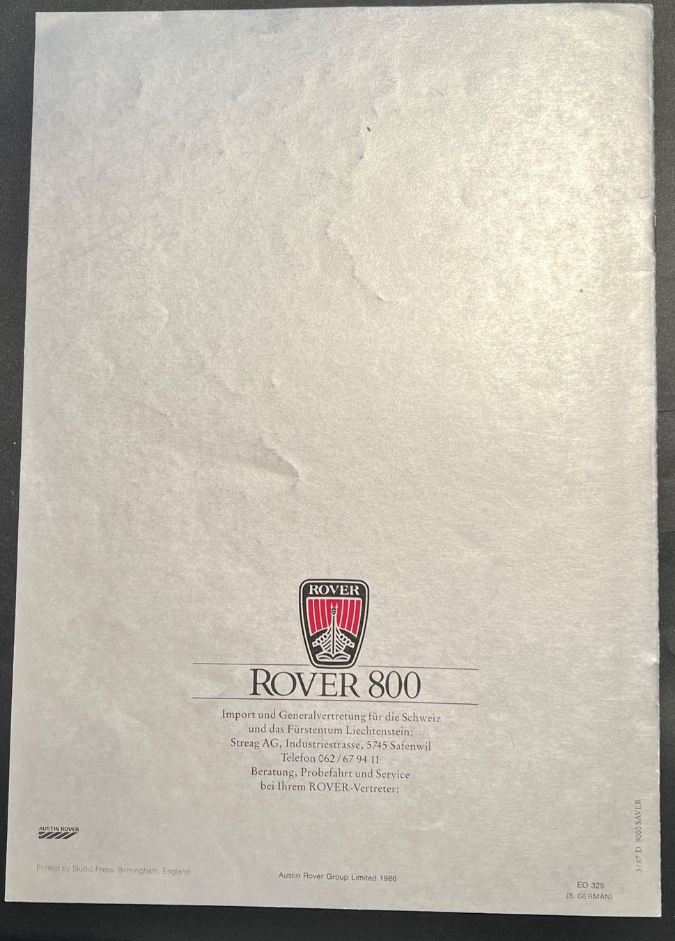 Rover Documenti: Rover 800 Prospekt – Usato da Thun venduto da Cravatte 3