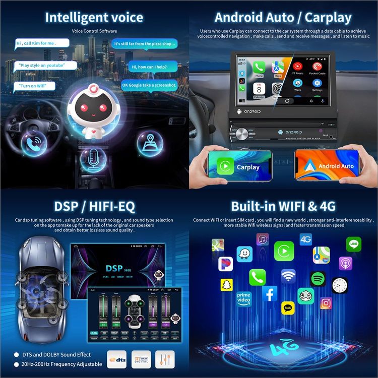 Hikity 2Din Android Autoradio Eingebautes DAB+ und CarPlay Android