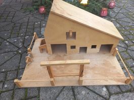 Puppenstube Bauernhof f. Traktor Ladewagen Miststreuer Pferd
