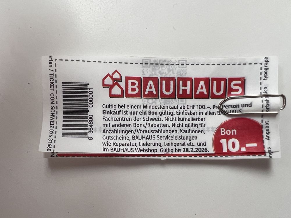 Bauhaus Bon - CHF 10.- Rabatt ab CHF 100.- Einkauf (Neu und ...