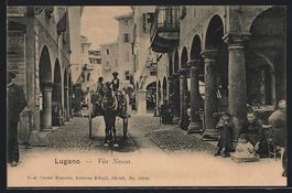AK Lugano, Via Nassa mit Kutsche
