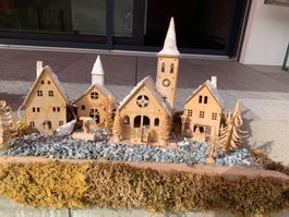 Holzkrippe mit Beleuchtung, Winter Dekoration,
