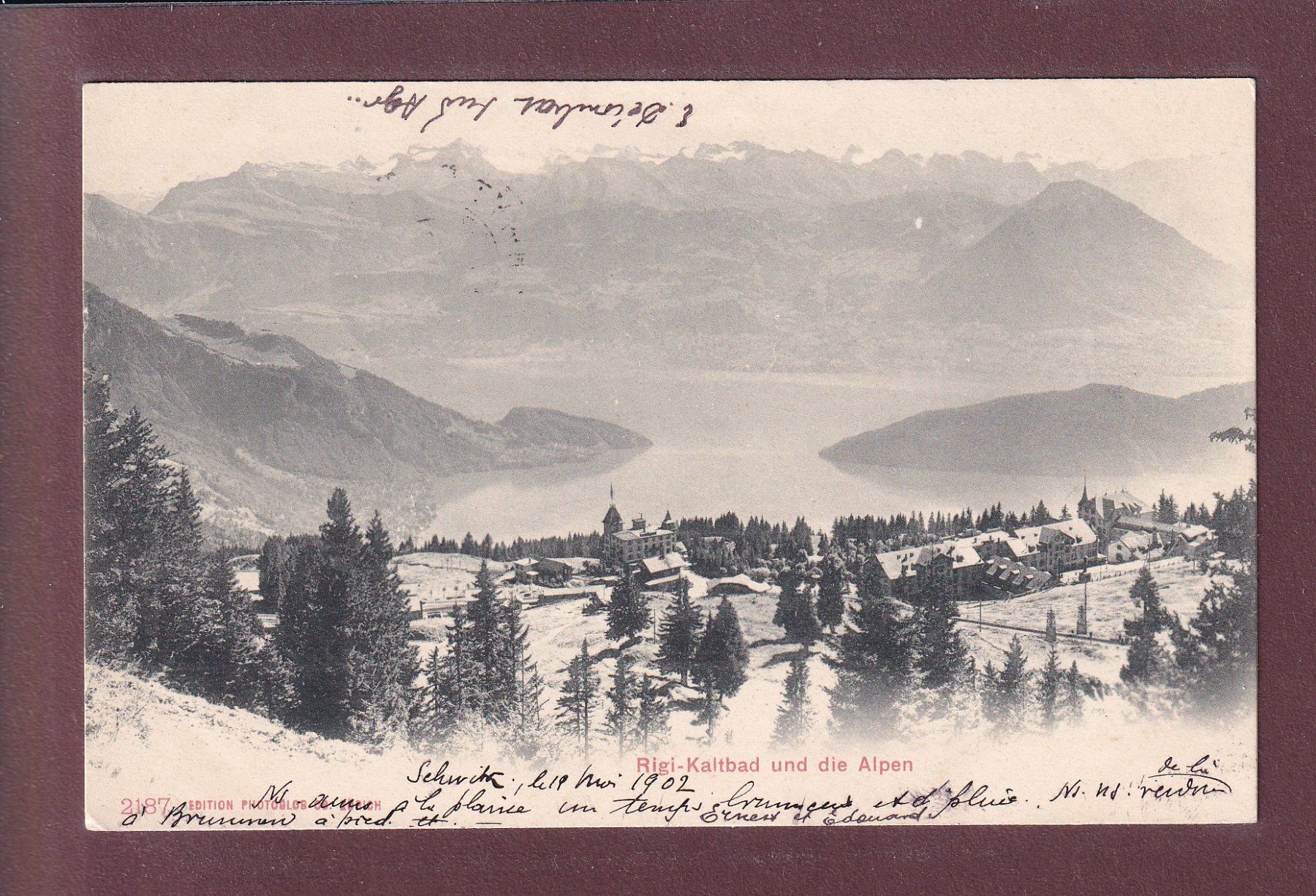 Cartoline postali: RIGI-KALTBAD und die Alpen - 1902 – Usato da Pully venduto da nicecards