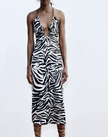 Zebra-Midikleid in Satinoptik von Zara / Gr. M