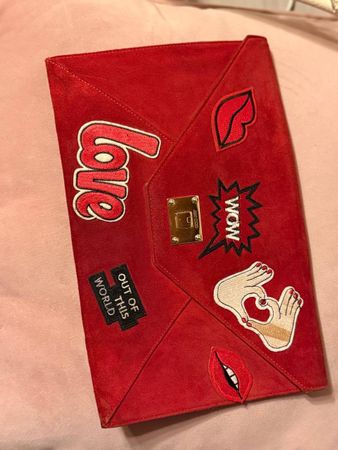 Jimmy Choo Clutch rot Wildleder mit Patches guter Zustand