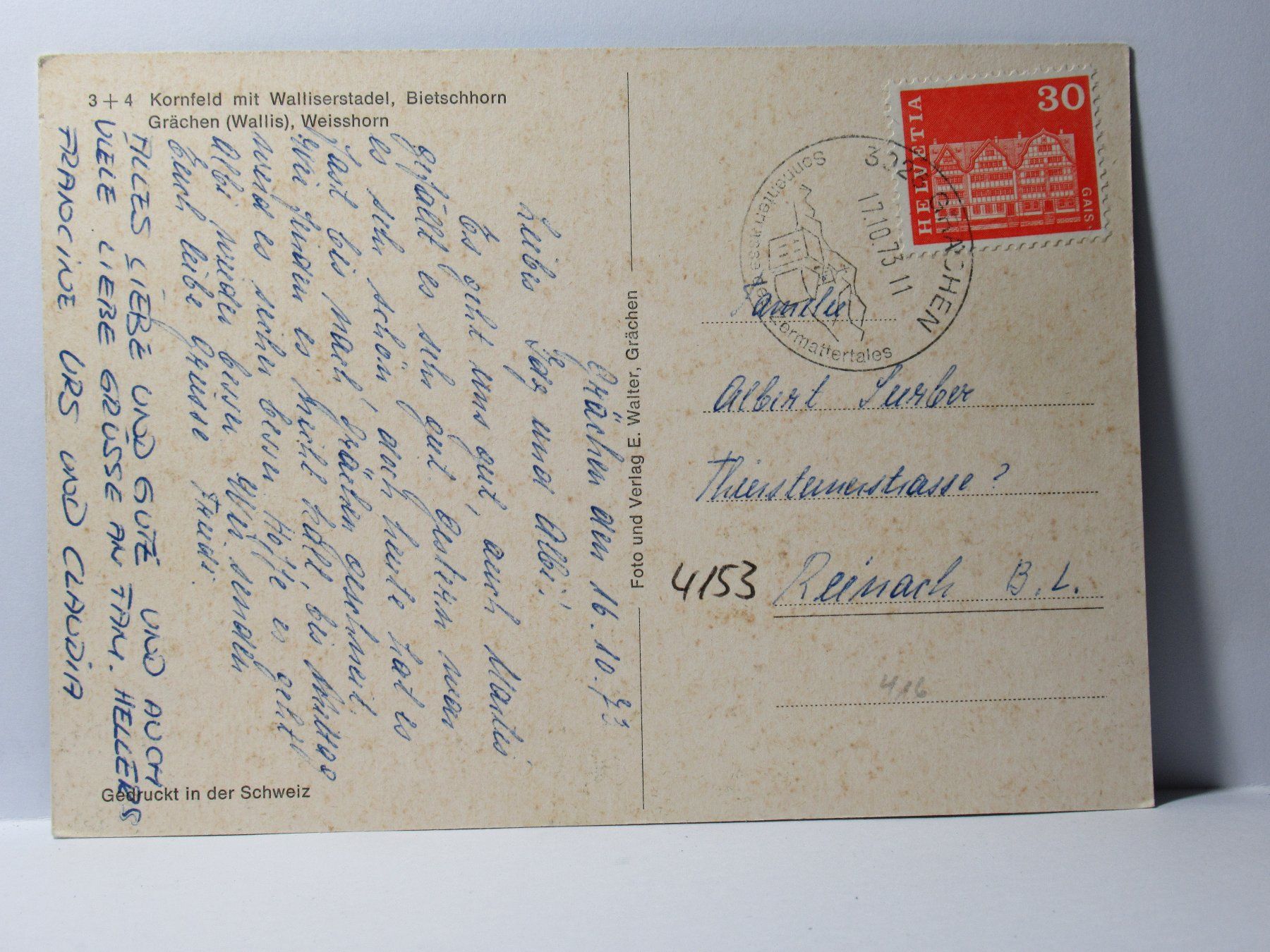 Cartes postales: Grächen , Sesselbahn , Kornfeld mit Waliserstadel 1973 – D'occasion à Grenchen par Bluemchen1900 1