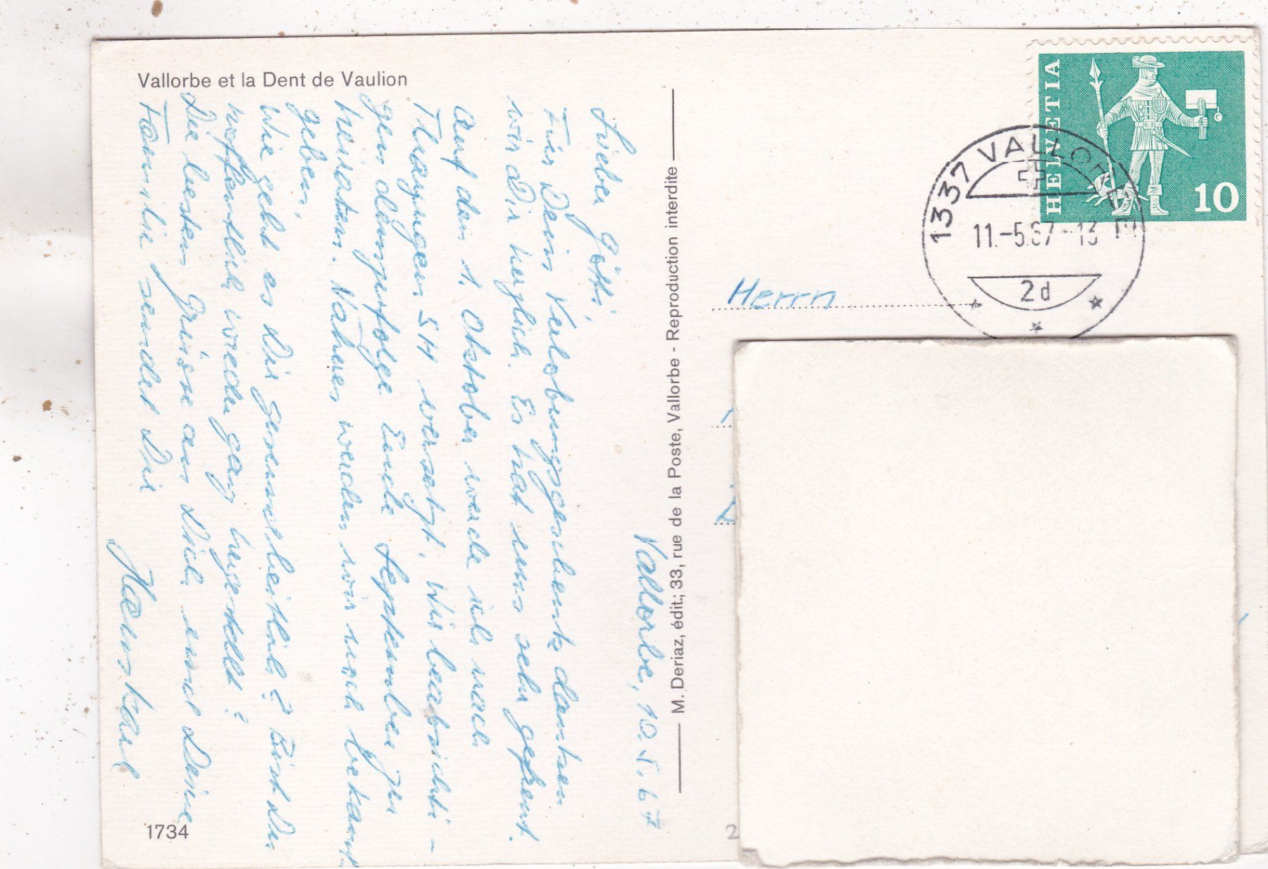 Cartoline postali: Vallorbe et la Dent de Vaulion 1967 – Usato da Herisau venduto da Lisegrat2008 1