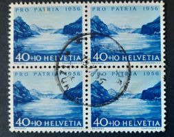 3-13-3 Timbres Helvetia oblitérés. Bloc4 Pro Patria 1956.