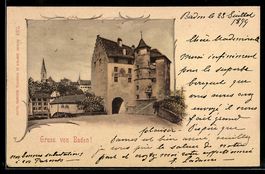 Passepartout-AK Baden, Ortspartie mit Schloss und Kirchturm