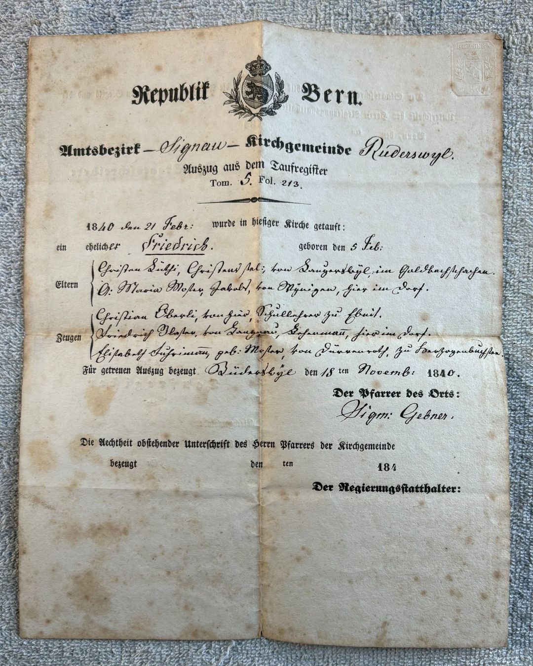 Documenti: REBUBLIK BERN 1840 – Usato da Ostermundigen venduto da wini63 1