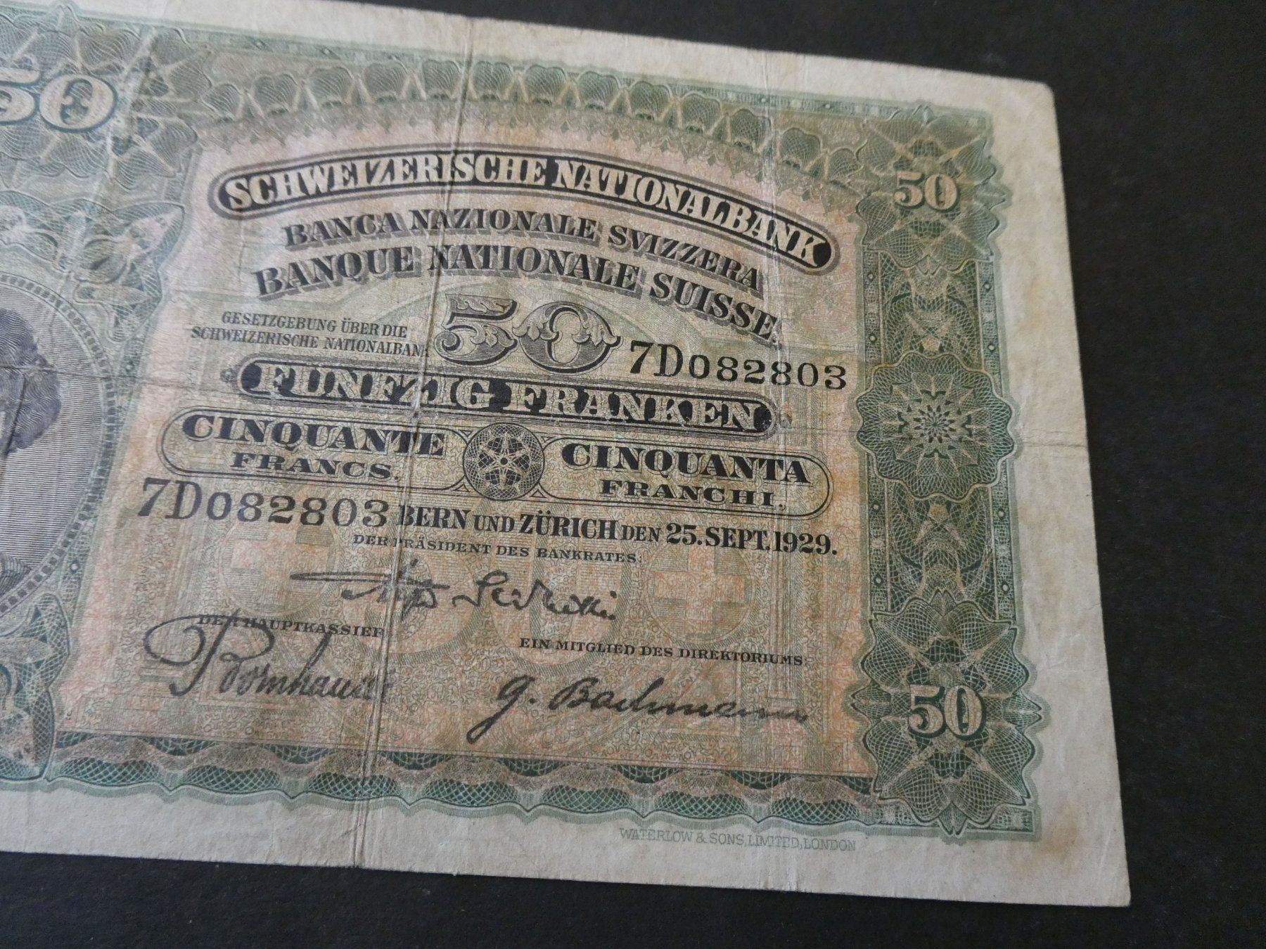 Banconote: Schweiz 1929, 50 Franken – Usato da Hinterforst venduto da rohusri 1
