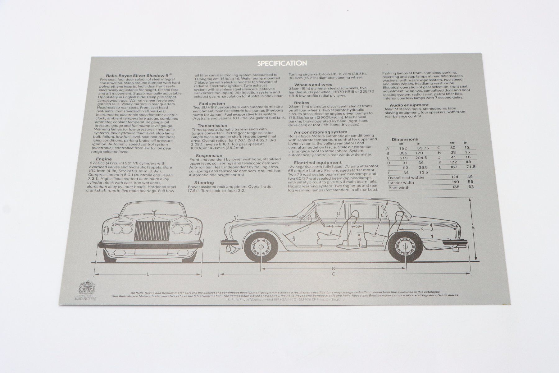 Rolls-Royce Documenti: Rolls Royce Silver Shadow 2 1978 Prospektblatt – Usato da Bühl b.Aarberg venduto da Collectorpassions 3