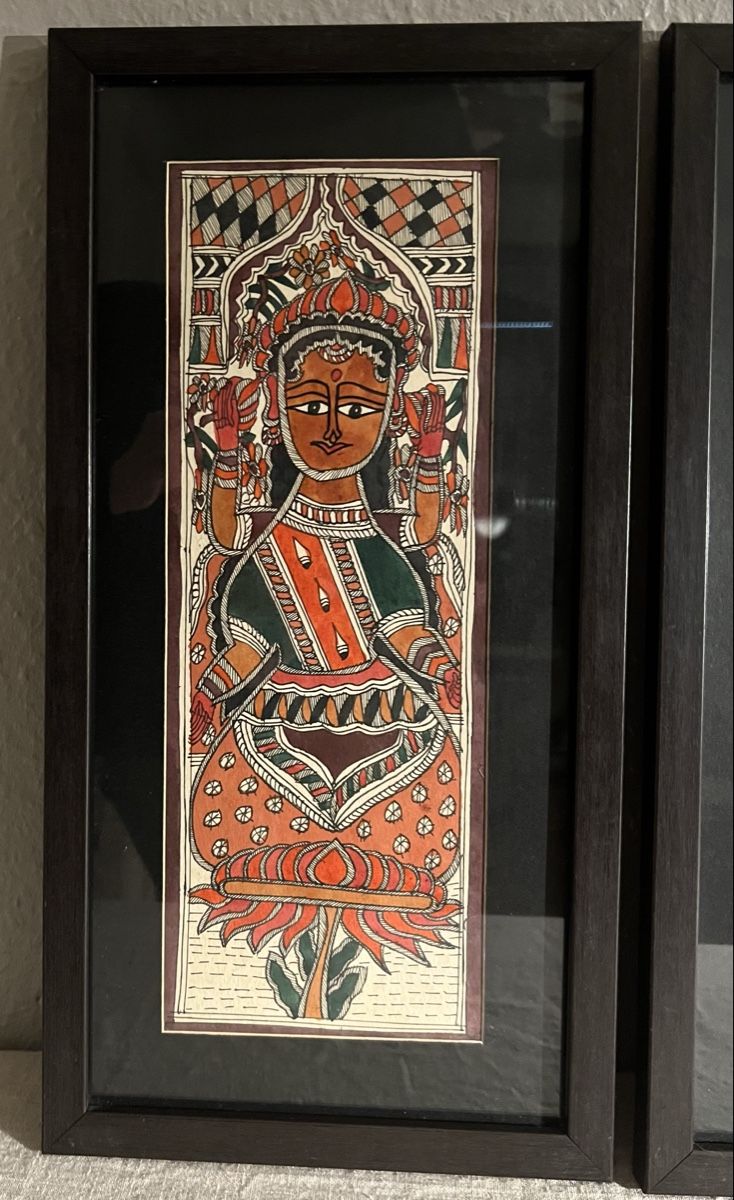 Dipinti: 3 peintures Madhubani Inde divinités, encadrées – Usato da Genève venduto da DELIRBEADS 1