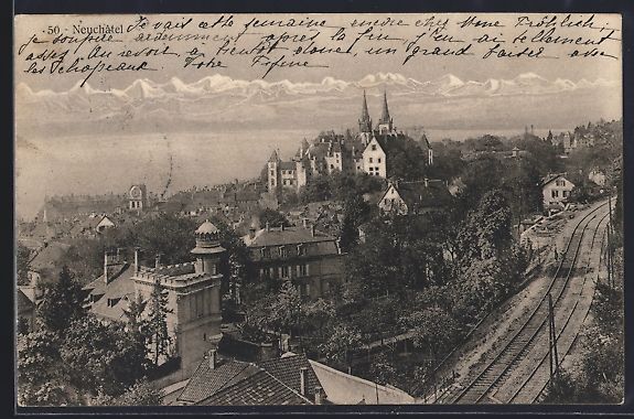 Ansichtskarten: Neuchâtel, Panorama mit Schloss und Bah – Gebraucht aus Berlin von bartko-reher