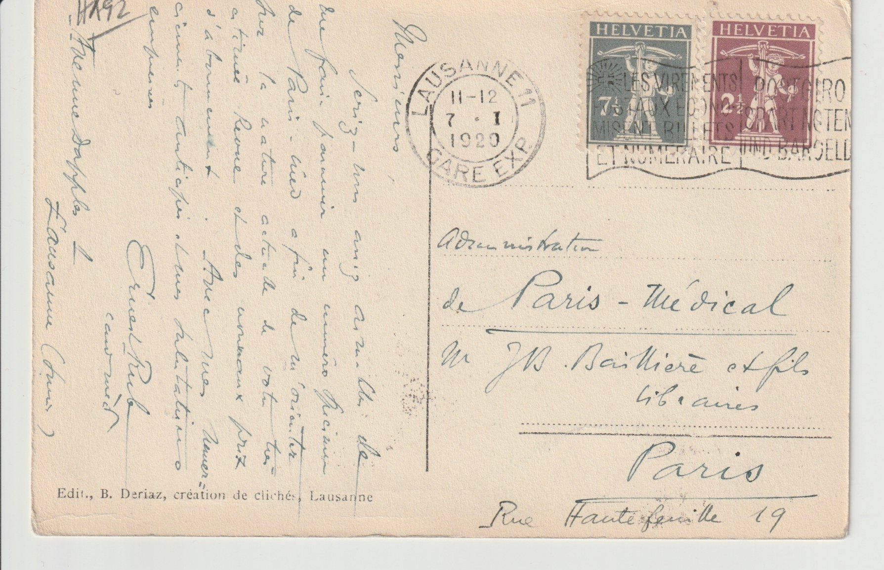 Cartes postales: F. Canton & Cie Fourrure - Lausanne – D'occasion à Lausanne par PL22neufx 1