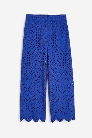 Hose mit Englische Stickerei Gr. 38 knallblau