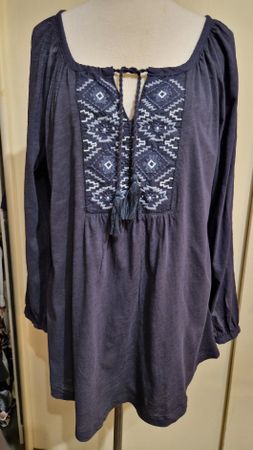 H&M Damenbluse, Gr. L, dunkelblau, Stickere, Boho Ethno