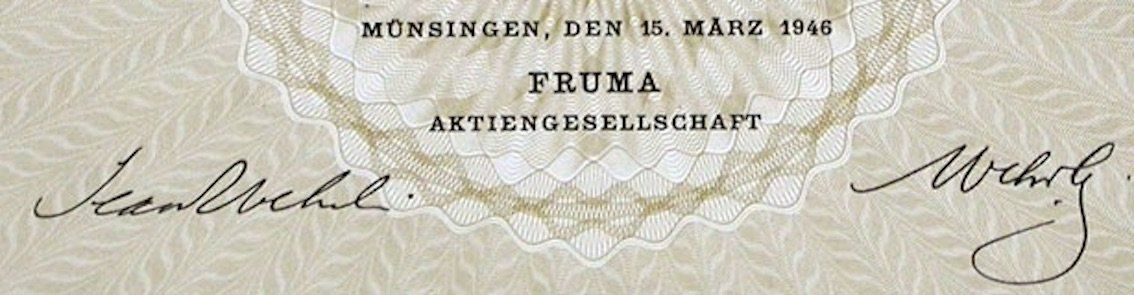 Documenti: FRUMA AG Münsingen - 1946 – Usato da Solothurn venduto da Sgasche 1