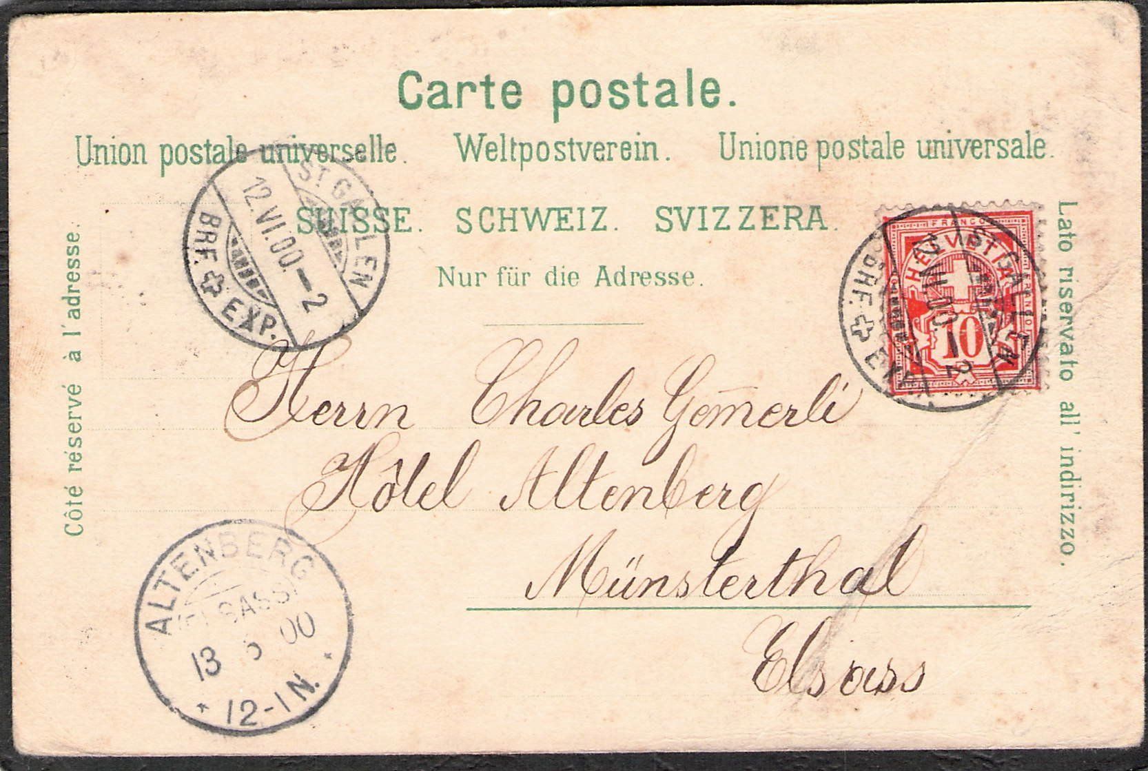 Cartoline postali: ^Kaserne St.Gallen , 1900 – Usato da Reichenburg venduto da Pipo-67 1