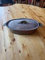 Plat à poisson ancien en cuivre avec poisson decoratif