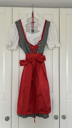 Dirndl Kleid mit Bluse oliv-weiss gepunktet Grösse 38