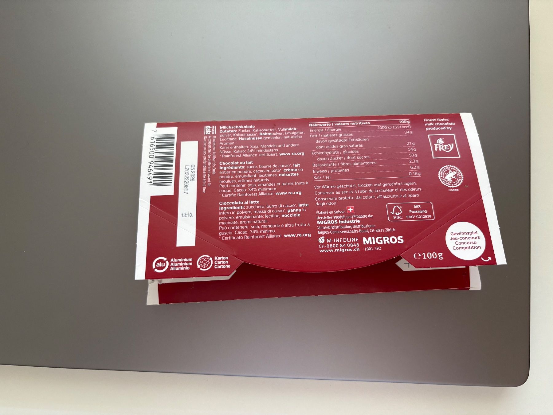 Swissair Insegne: Migros Swiss Shoggi Verpackung – Usato da Möhlin venduto da dth_5mw9 2