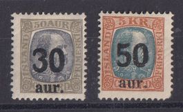 ISLAND 1925: Freimarken mit Aufdruck *