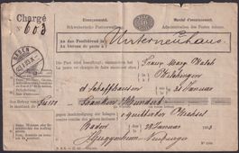 1883, Einzugsmandat von BADEN (AG) nach Unterneuhaus (SH)