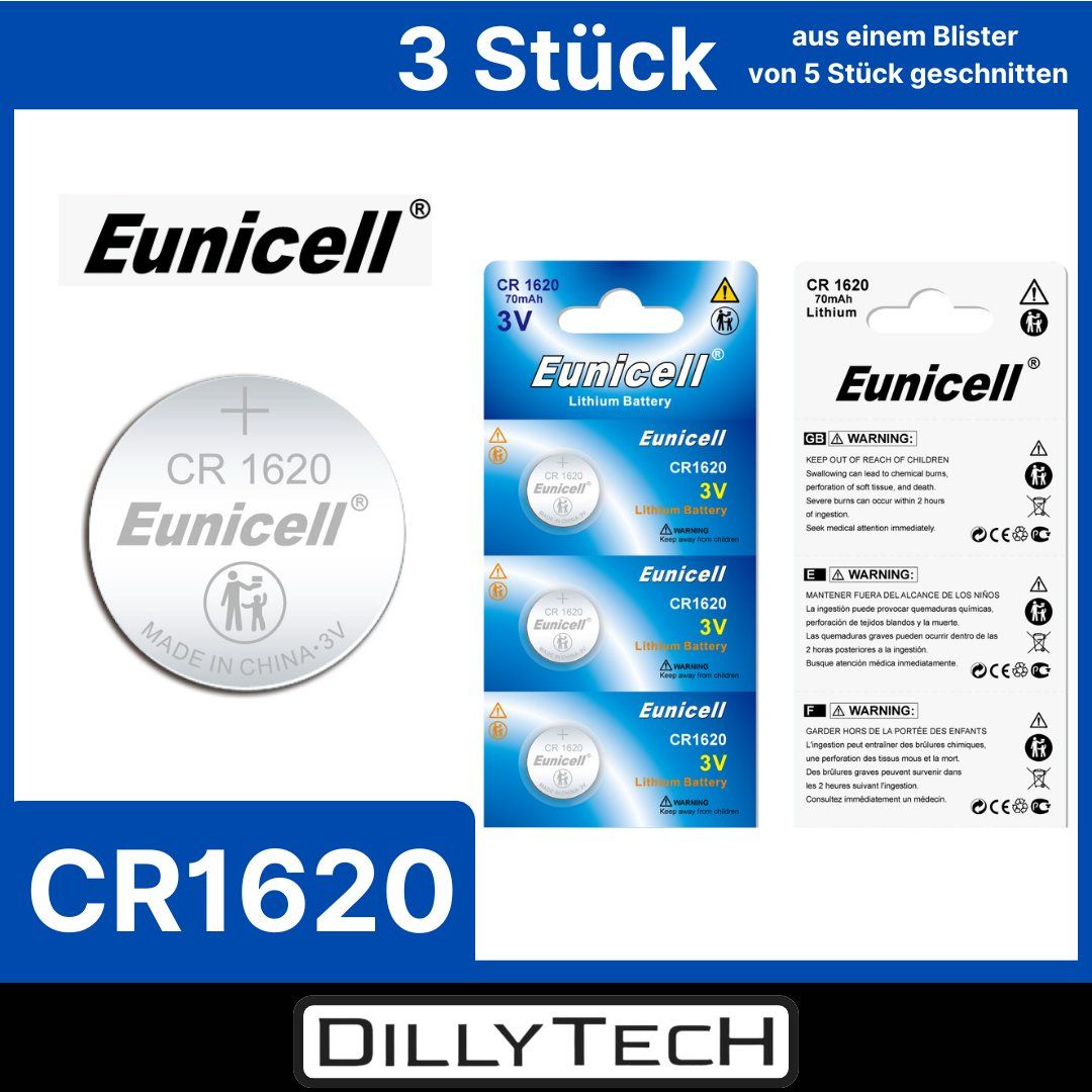Caricatori & Batterie: Eunicell CR1620 Knopfzellenbatterie - 3 Stk. – Nuovo e nell'imballaggio originale da Meilen venduto da DillyTecH