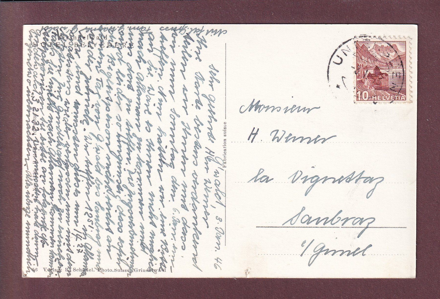 Ansichtskarten: GRINDELWALD - Hotel Belvedere - 1946 – Gebraucht aus Pully von nicecards 1