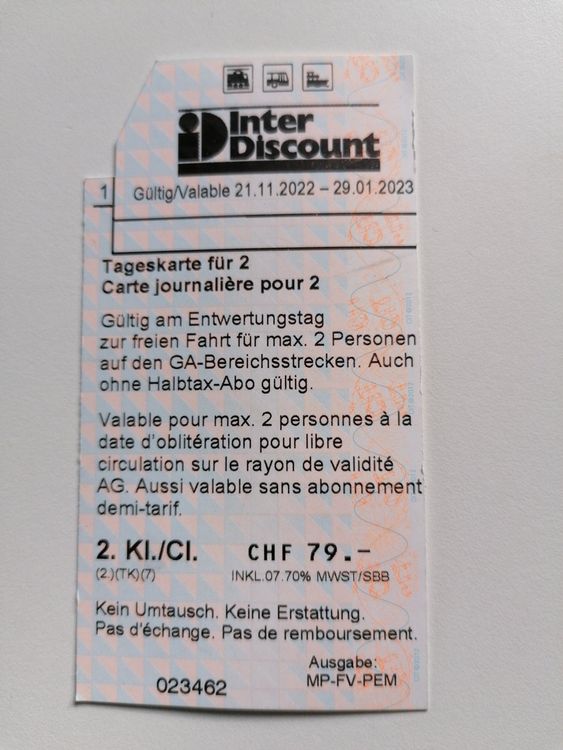 Tageskarte SBB für 2 Personen | Kaufen auf Ricardo
