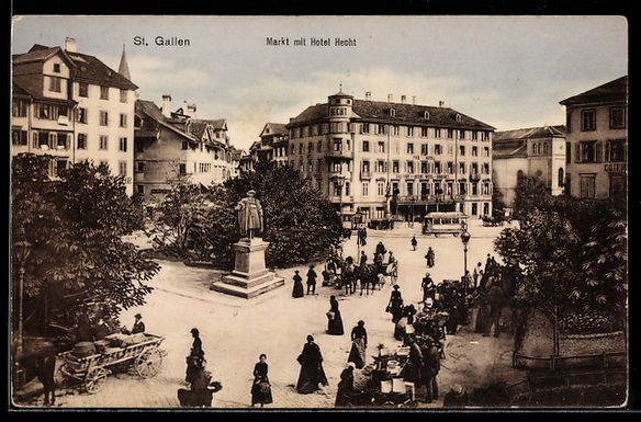 Cartoline postali: AK St. Gallen, Markt mit Hotel Hecht – Usato da Berlin venduto da bartko-reher