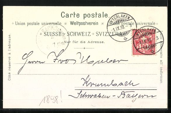 Cartes postales: Litho Interlaken, Totalansicht mit Alpen – D'occasion à Berlin par bartko-reher 1