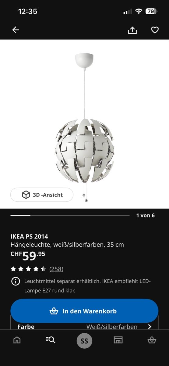 Ikea Lustres & lampes de plafonds: Hängeleuchte IKEA PS 2014 weiss/silber 35 cm – D'occasion à Malters par sha_8znf 1