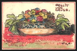 Handgemalt sign. Carl O. Arends: Bunte B