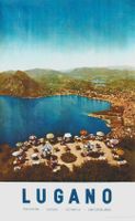 LUGANO SVIZZERA LAGO PANORAMA 1957 - Manifesto originale