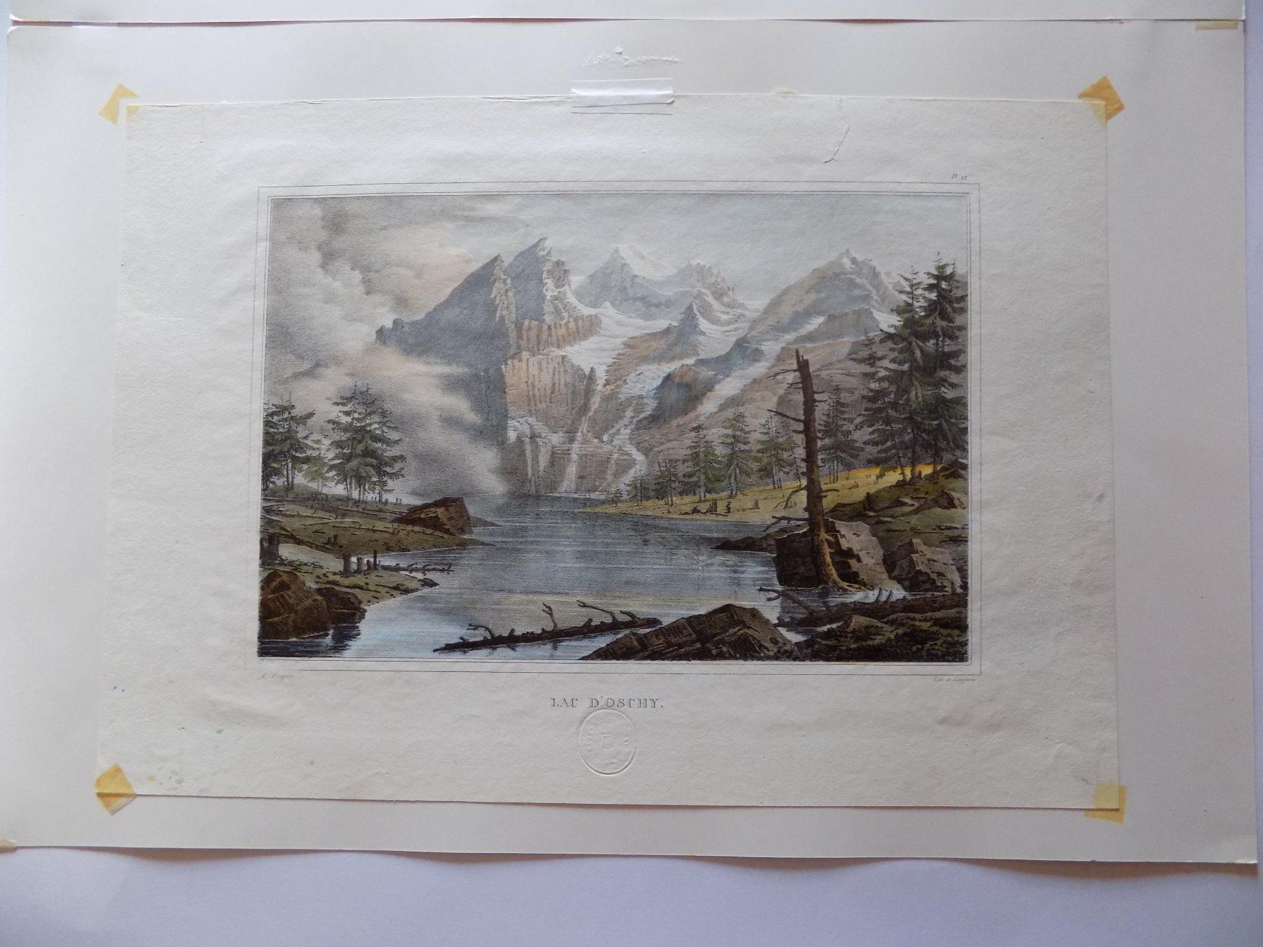 Stiche: Oeschinensee kolorierte Lithographie – Gebraucht aus Risch von Antikfee 1