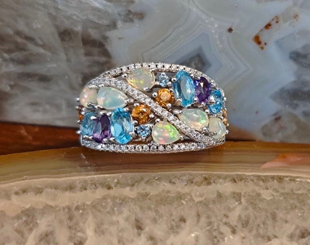 Ringe: ST.SILBER 925° RING MP Gr.18 ECHTE OPALE, MULTIEDELSTEINE – Neu (gemäss Beschreibung) aus Weiningen ZH von actera 5