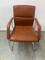 Designer Freischwinger-Armlehnestuhl Stiag Edelstahl Leder