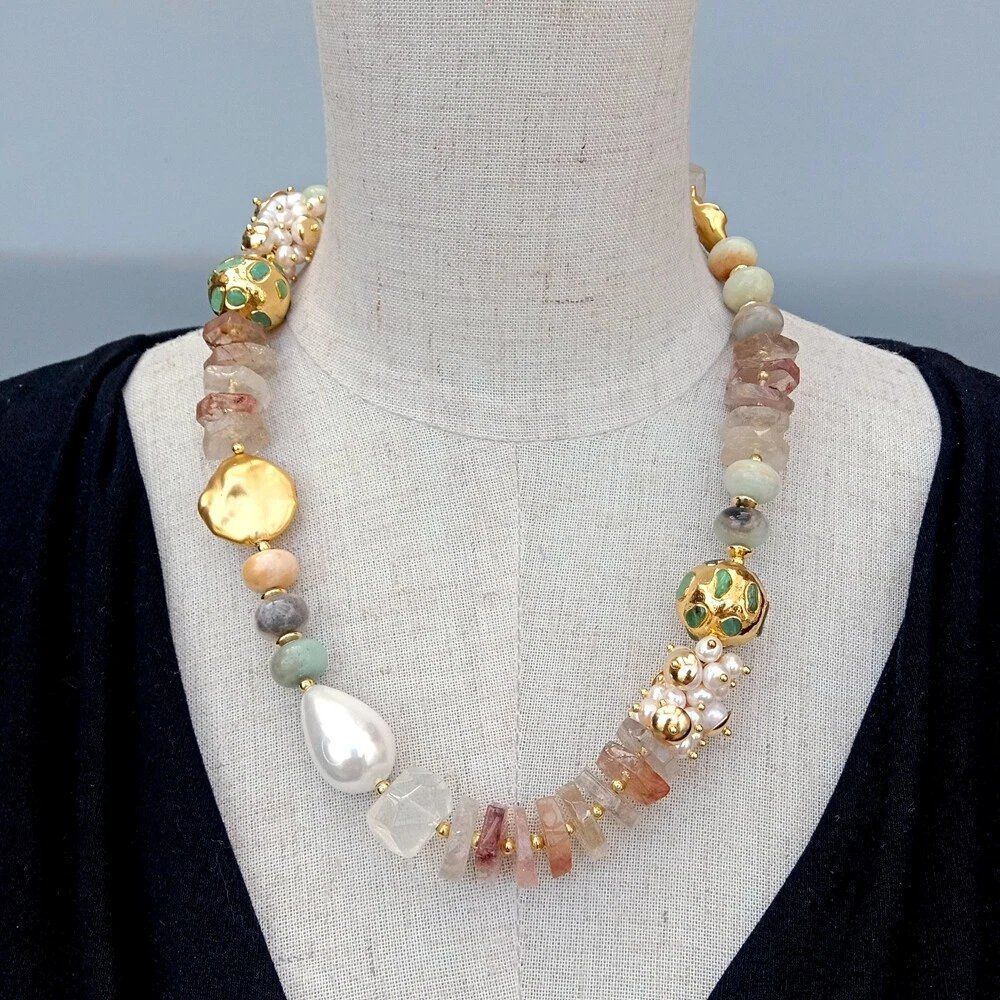 Catenine: Design Amazonit Quarz Perlen Halskette Collier Perle Quartz – Nuovo (secondo la descrizione) da Prilly venduto da ilyria73 4