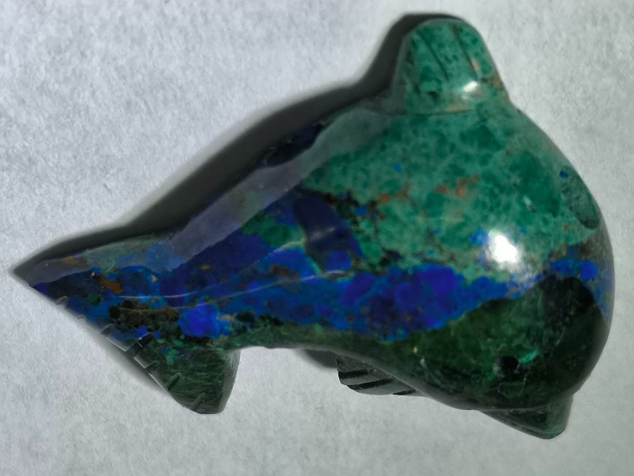 Minerali & Pietre curative: Handgeschnitzter Delphin  Azurit-Malachit, Glücksbringer – Nuovo (secondo la descrizione) da Oberwil b. Zug venduto da Gto469 2