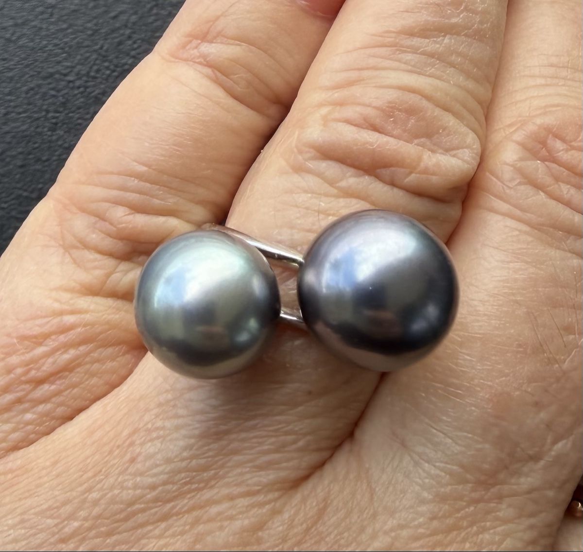 Anelli: Ring-Duo Süsswasserperle grau, Silber – Usato da Biel/Bienne venduto da karin.fleischer
